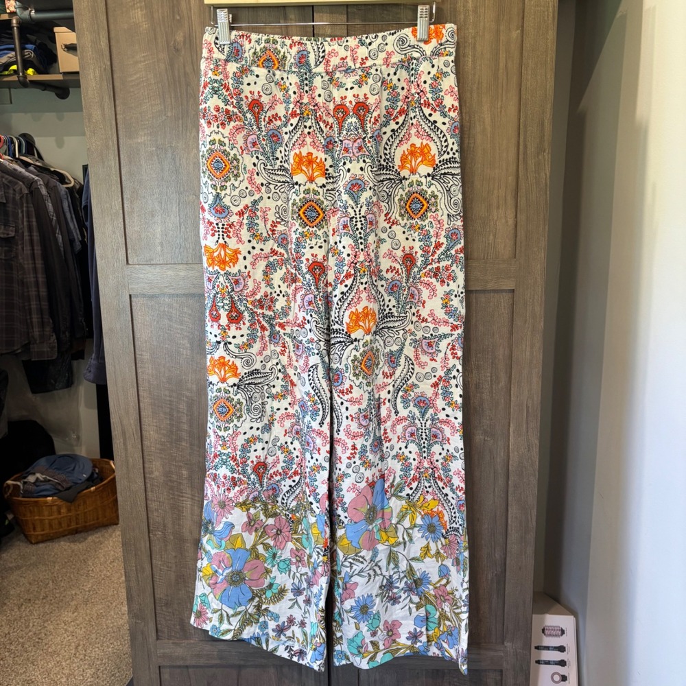 Anthropologie Paisley Floral Wide Leg Pull On Pants Multi-Color Medium